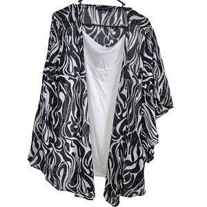 Sara Michelle Womens 2X Two Piece Set Black White Abstract Sequin Cardigan Tank